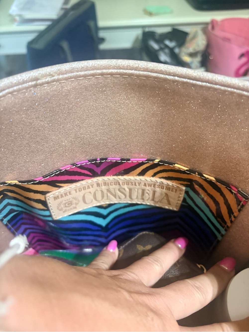 Consuela Gray Canvas Tote with Colorful Floral Embroidery and Rainbow Straps - Picture 4 of 7